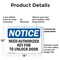 Signmission Need Authorized Key Fob To Unlock Door OSHA Notice Sign, Plastic, 14in W x 10in L, 2PK OS-2PACK-NS-P-1014-L-15966 - alternate 3